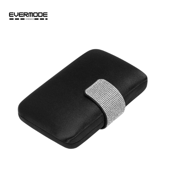 Evermode Women's Black Rhinestone Clutch Bag, Satin Evening Purse with Gold Chain Strap
