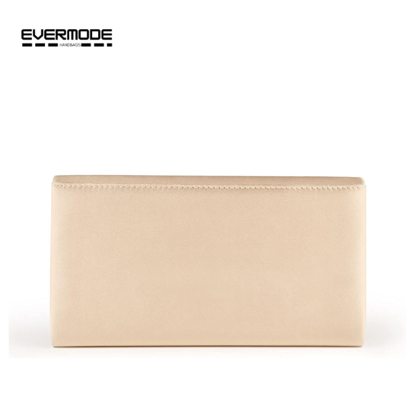 Evermode Women's Champagne Satin Clutch Purse, Rhinestone Evening Bag with Silver Chain Strap