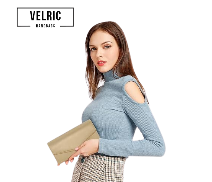Velric Beige Envelope Clutch Bag with Chain Strap – Elegant Evening Handbag for Women - Image 2